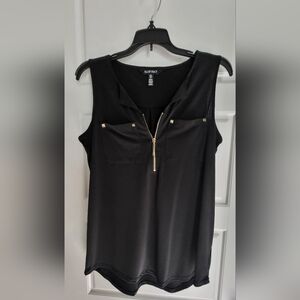 Ellen Tracy Black Sleeveless Polo Blouse